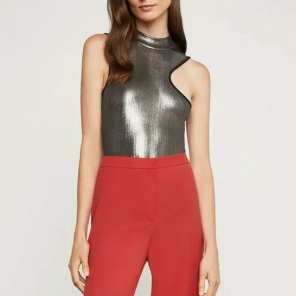 NWT/BCBG MAXAZRIA/ METALLIC Asymmetrical BODYSUIT - Picture 2 of 12